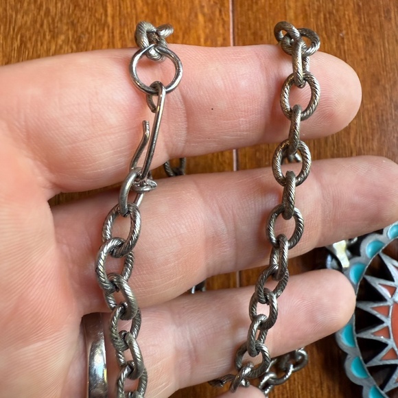 Boho Gypsy Tribal Ethnic Silver Tone Chunky Necklace Large Round Pendant Signed. - Picture 5 of 8
